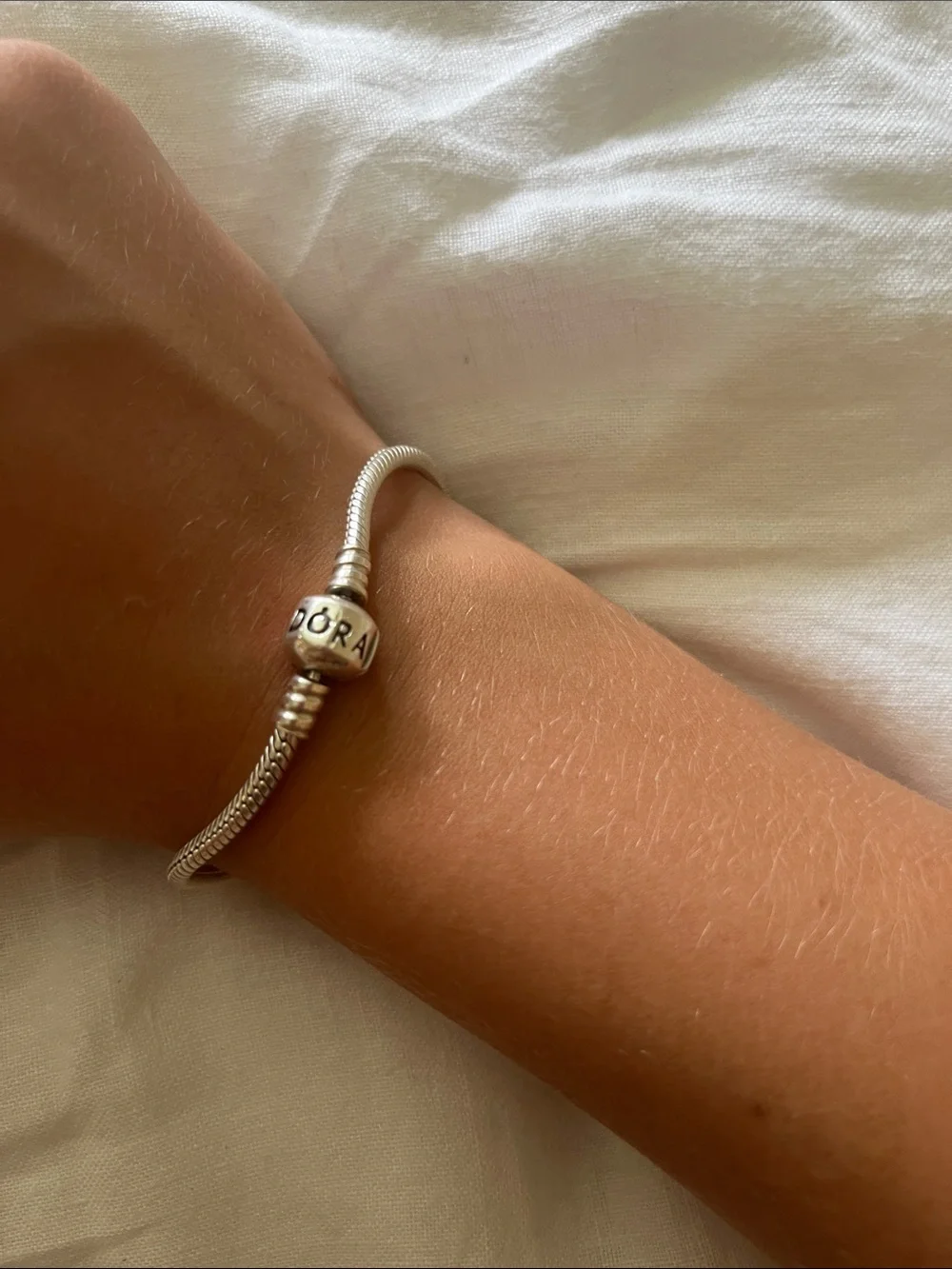 Pandora Silver Snake Chain Bracelet with Branded Barrel Clasp - Silver
